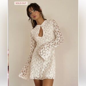 Motel Rocks Silvanna Long Sleeve Keyhole Mini Dress In Lace Ivory
